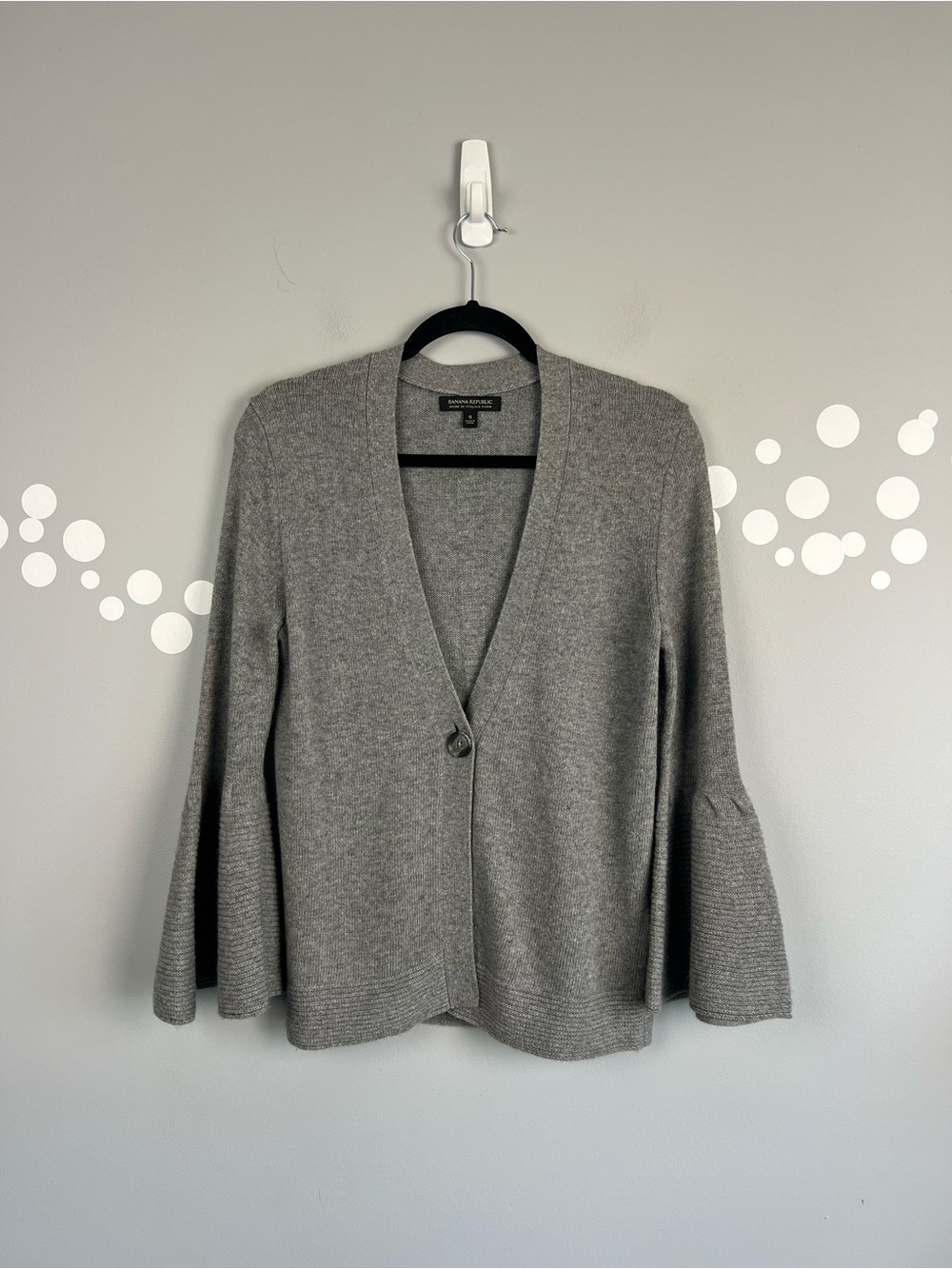 Banana Republic Italian Yarn Merino Wool Cashmere Bell Sleeve Cardigan Gray S